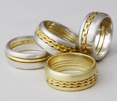 Original '2-D Wedding Rings' in matt finished gold, silver or white gold